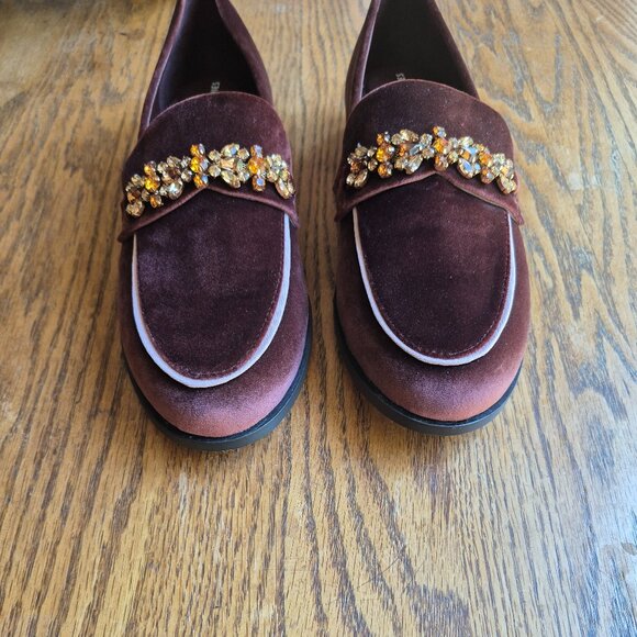 NWOB Birdies Brown Velvet Jeweled Smoking Loafer Size 9.5 - Picture 6 of 16